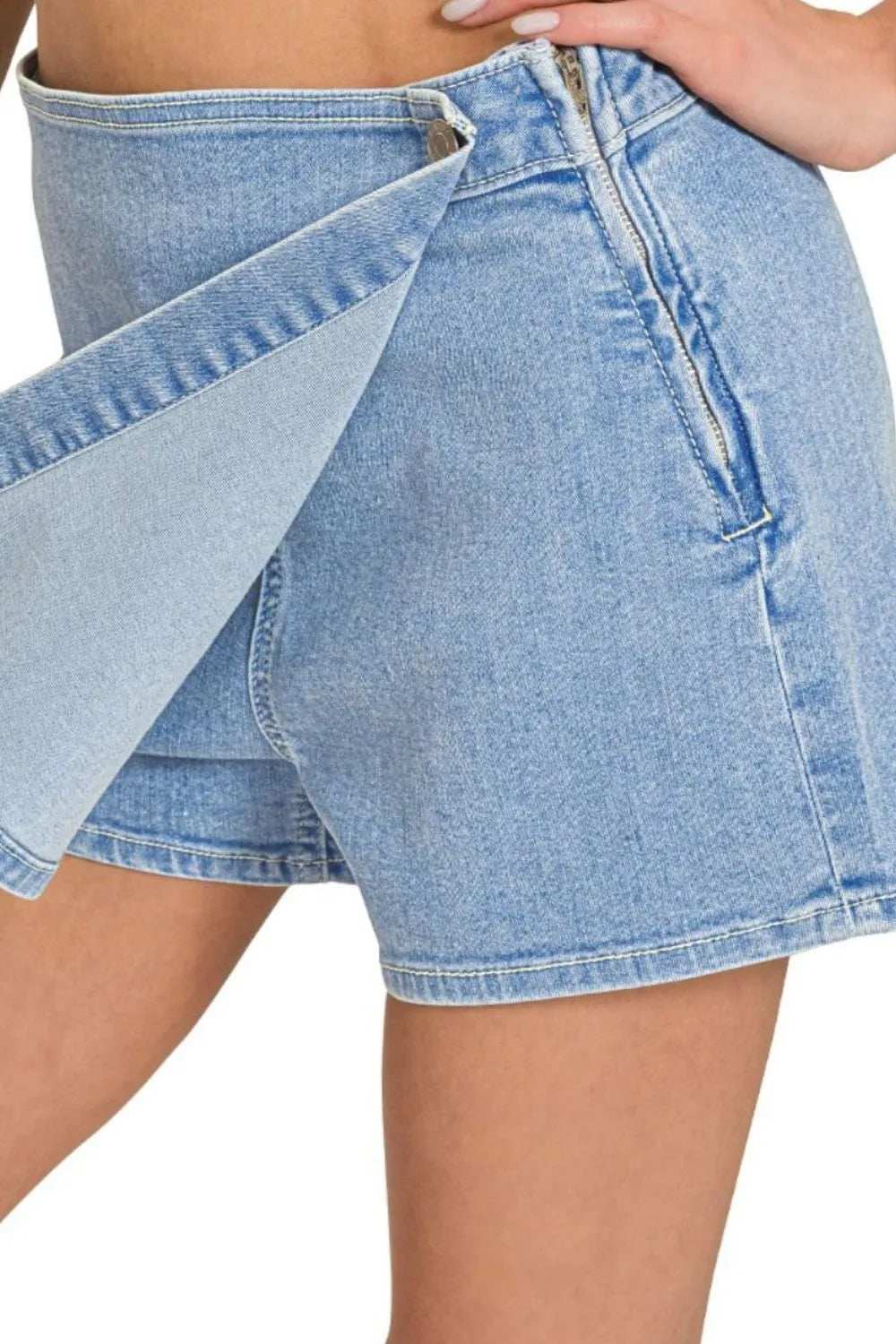 Zenana Wrap Front Skort Denim Shorts - Trendsi - Flyclothing LLC