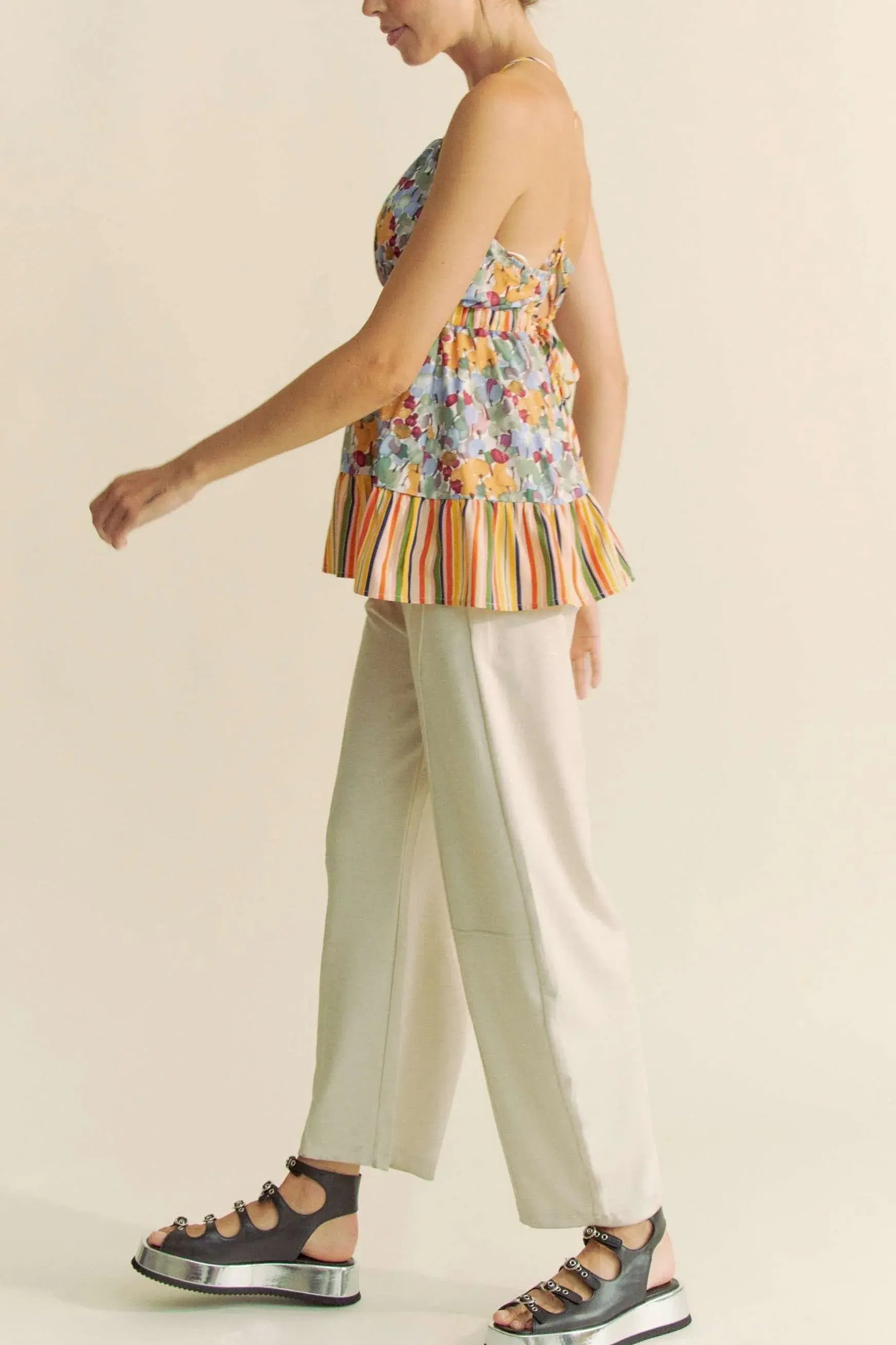 Davi & Dani Floral Smocked Sleeveless Ruffle Back Tie Top - Trendsi - Flyclothing LLC