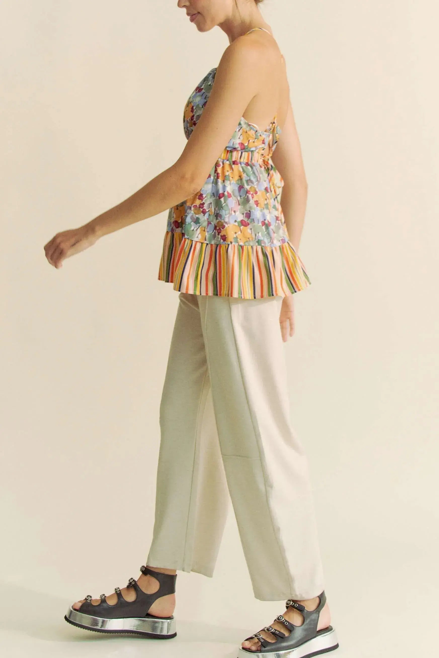 Davi & Dani Floral Smocked Sleeveless Ruffle Back Tie Top - Trendsi - Flyclothing LLC