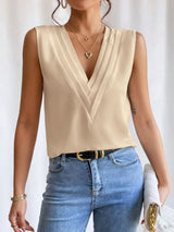 V-Neck Pleated Sleeveless Cami Tank Top - Trendsi - Flyclothing LLC