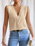 V-Neck Pleated Sleeveless Cami Tank Top - Trendsi - Flyclothing LLC