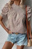 Smocked Animal Print Puff Sleeve Blouse - Trendsi - Flyclothing LLC