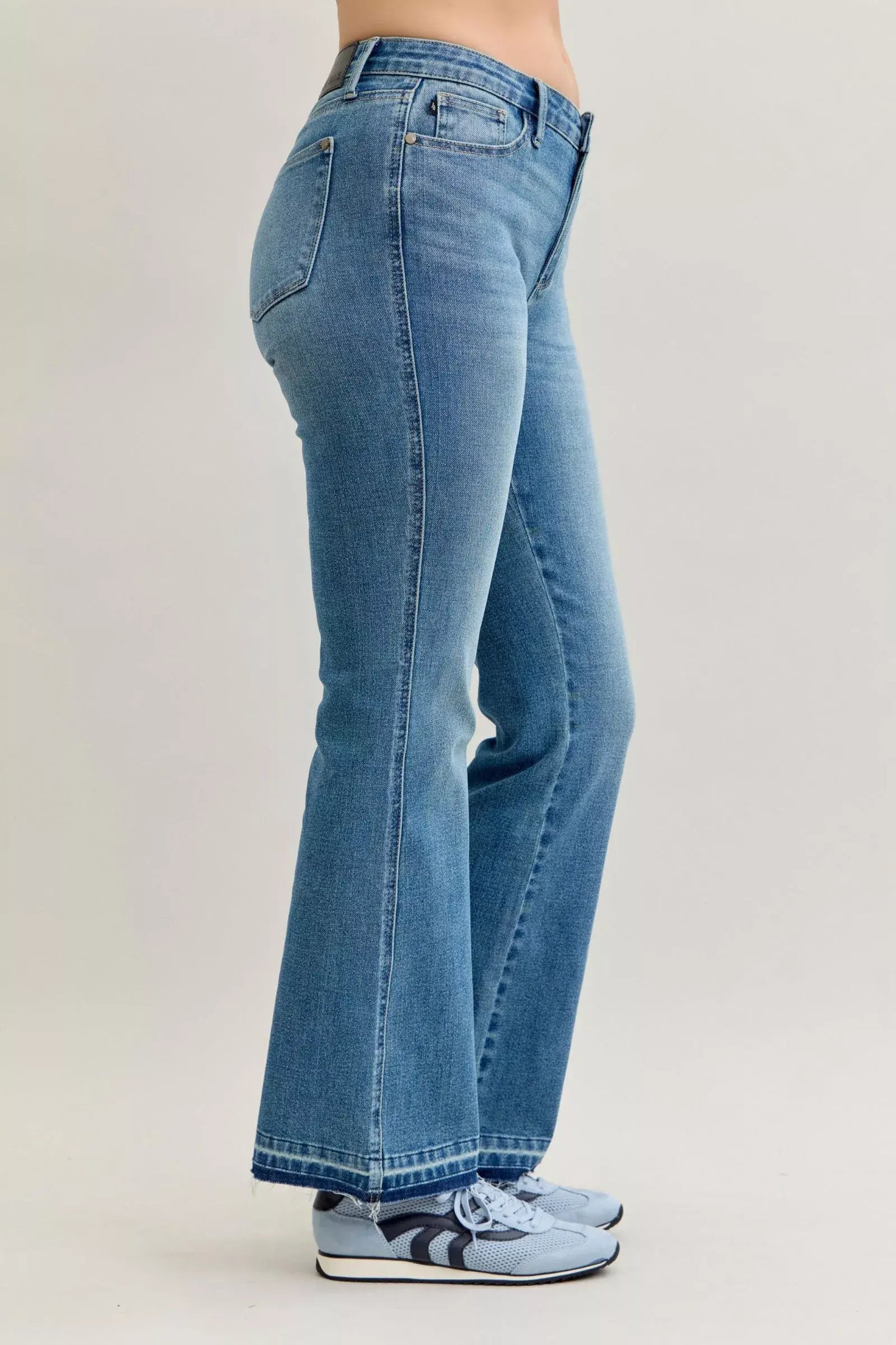 Judy Blue Full Size Mid Rise Slim Bootcut Tummy Control Release Hem Jeans Plus Size - Trendsi - Flyclothing LLC