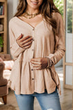 Curved Hem V-Neck Long Sleeve Top - Trendsi - Flyclothing LLC