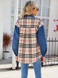 Plaid Long Sleeve Denim Jacket - Trendsi