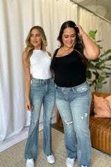 Judy Blue Full Size Medium Rise Tummy Control Destroy Flare - Trendsi - Flyclothing LLC