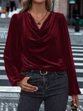 Cowl Neck Long Sleeve Blouse - Trendsi - Flyclothing LLC
