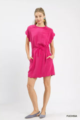 Umgee Linen Blend Scallop Hem Mini Dress - Trendsi - Flyclothing LLC