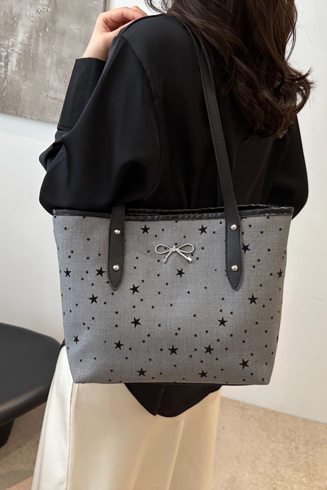 Bow Trim Polyester Tote Bag - Trendsi