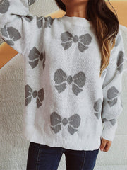 Bow Round Neck Dropped Shoulder Sweater - Trendsi