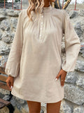 Half Button Mock Neck Long Sleeve Mini Shirt Dress - Trendsi
