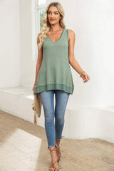Waffle-Knit Wide Strap Tank - Trendsi - Flyclothing LLC