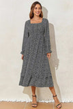 Printed Square Neck Long Sleeve Midi Dress - Trendsi - Flyclothing LLC