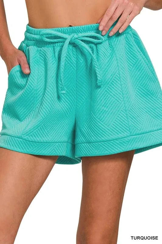 Zenana Textured Knit Jacquard Drawstring Shorts - Trendsi