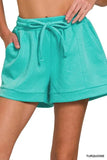 Zenana Textured Knit Jacquard Drawstring Shorts - Trendsi