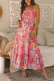 Floral Print Shirred One Shoulder Maxi Dress - Trendsi