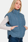 Zenana Zip Up Cropped Puffer Vest with Pockets - Trendsi - Flyclothing LLC