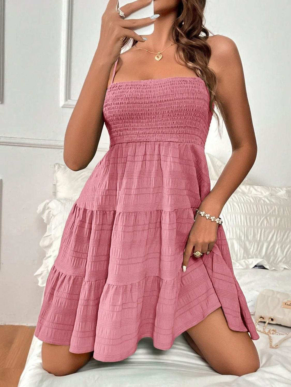 Tiered Smocked Square Neck Cami Dress - Trendsi - Flyclothing LLC