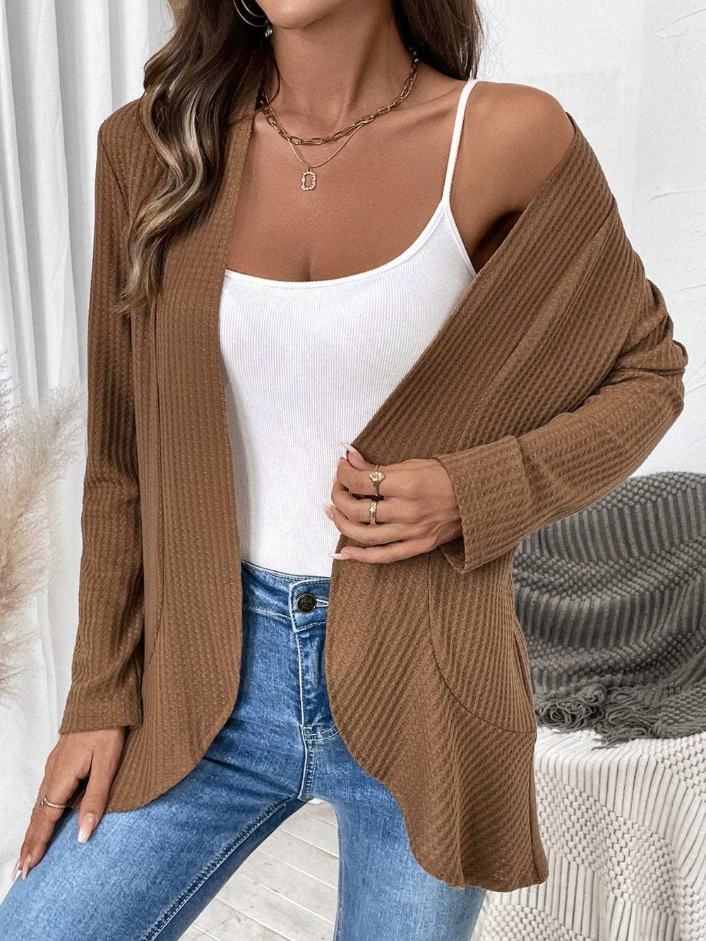 Open Front Long Sleeve Cardigan - Trendsi - Flyclothing LLC