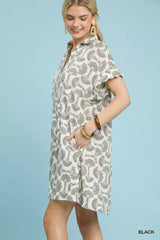 Umgee Printed Button Front Shirt Dress - Trendsi - Flyclothing LLC