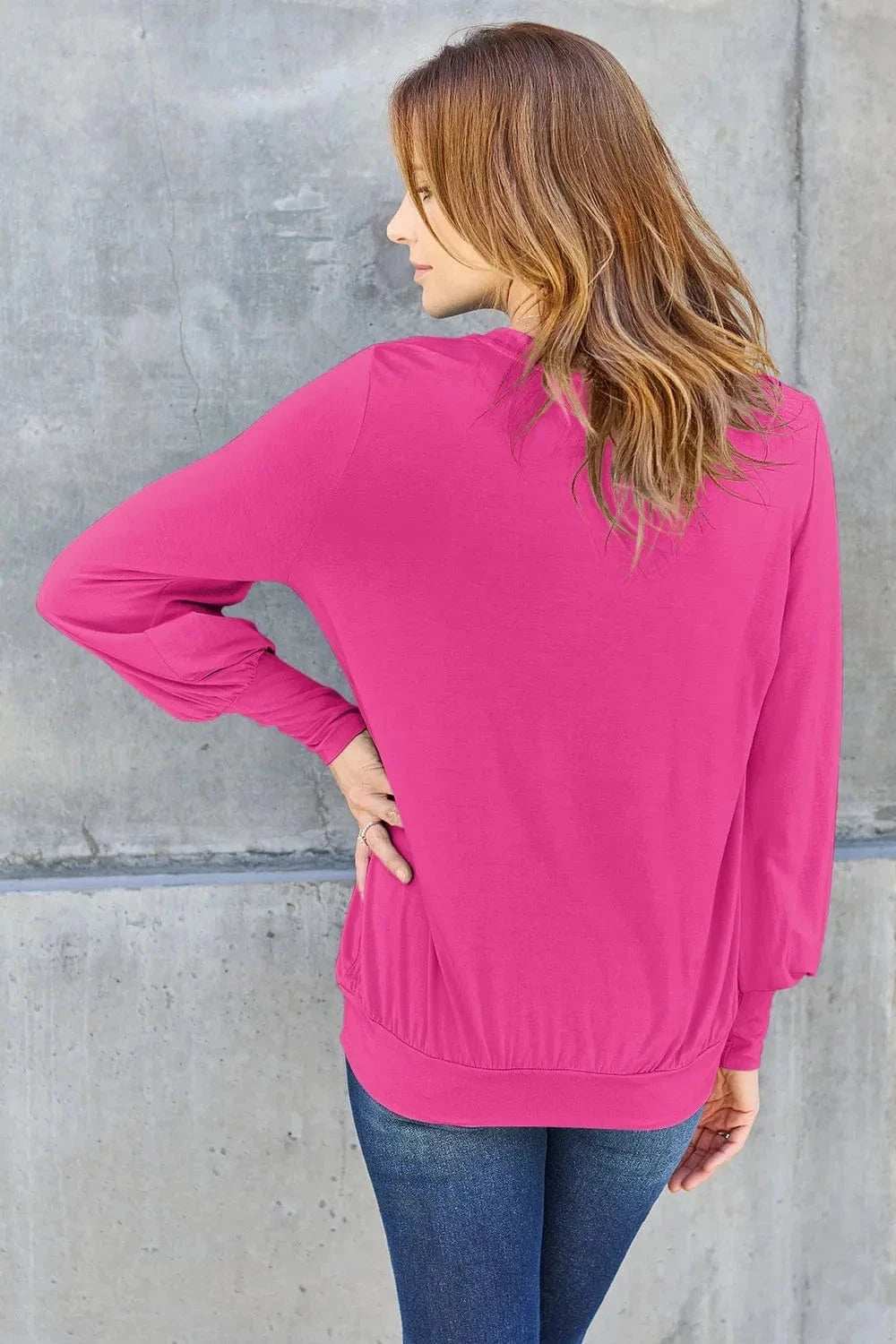 Basic Bae Full Size V-Neck Lantern Sleeve Top - Trendsi - Flyclothing LLC