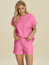 Double Take Full Size Texture T-Shirt and Shorts Set - Trendsi - Flyclothing LLC