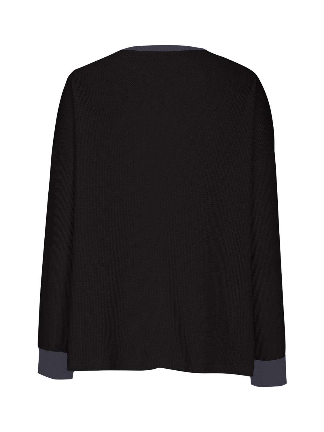 Waffle Knit Round Neck Long Sleeve T-Shirt - Trendsi - Flyclothing LLC