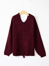 Full Size Lace Up V-Neck Long Sleeve Sweater - Trendsi - Flyclothing LLC