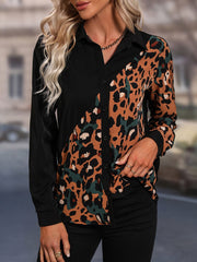 Honey Leopard Long Sleeve Blouse - Trendsi