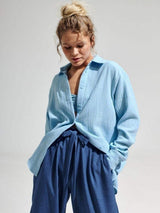 Textured Collared Neck Long Sleeve Shirt - Trendsi - Flyclothing LLC