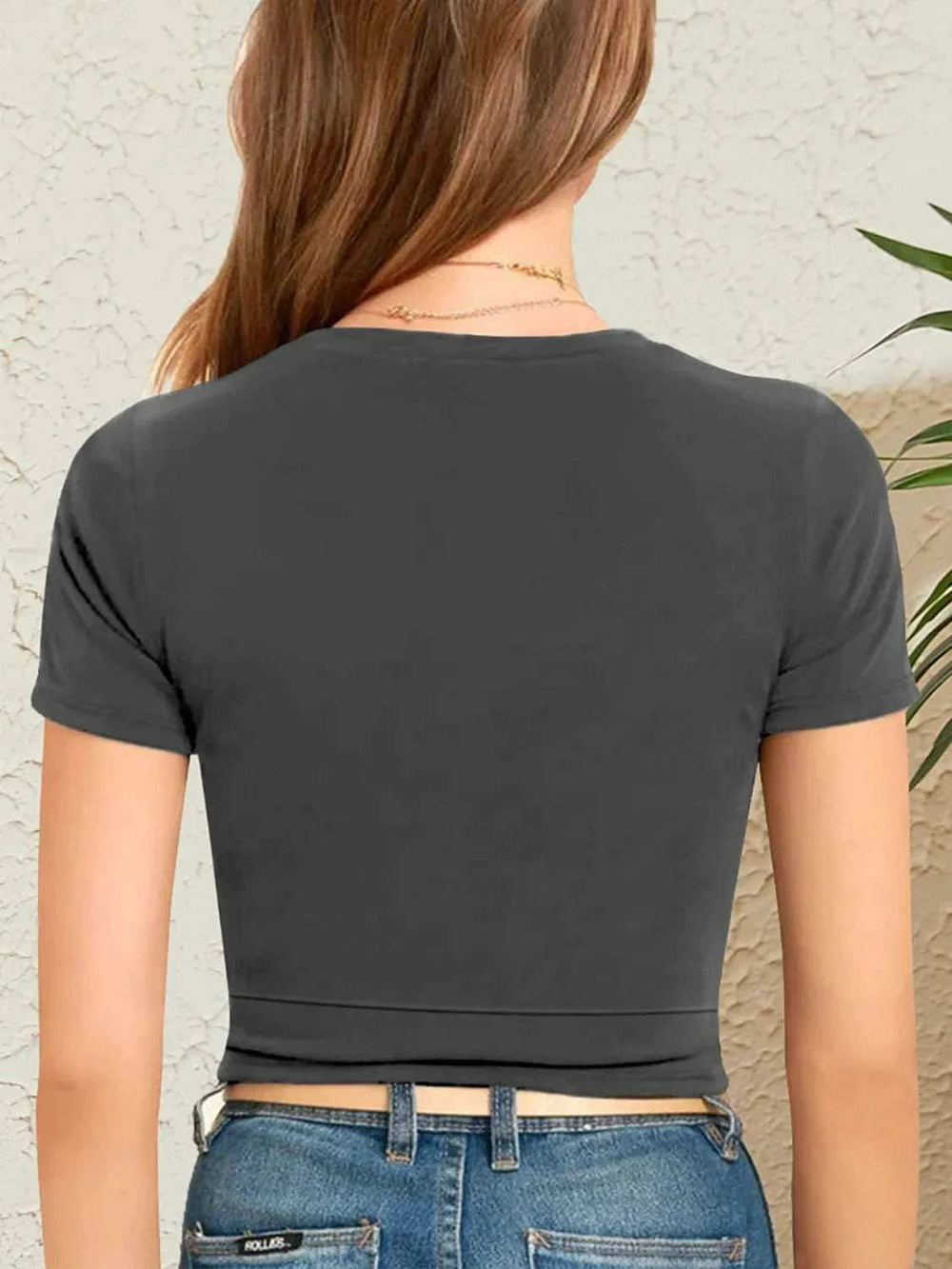 Round Neck Short Sleeve Crop T-Shirt - Trendsi - Flyclothing LLC