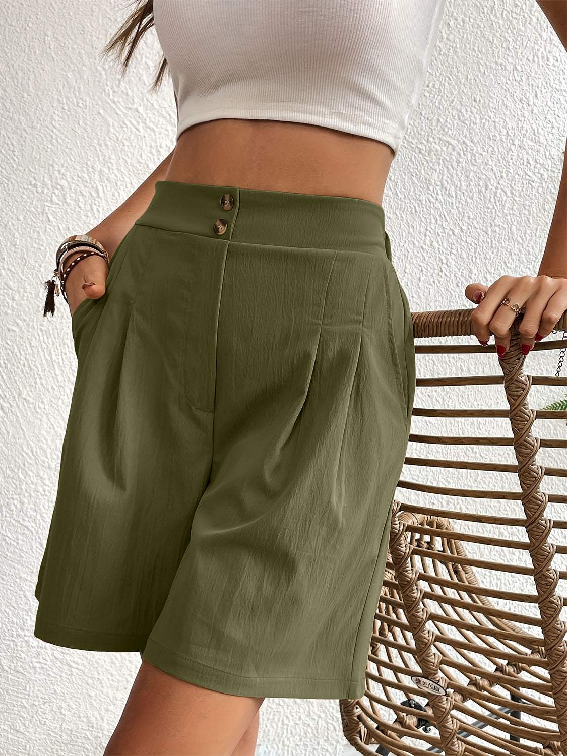 Pocketed Half Elastic Waist Shorts - Trendsi - Flyclothing LLC