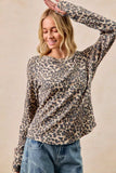 BiBi Leopard Print Washed Waffle Thermal Top with Thumb - Trendsi - Flyclothing LLC