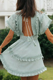 Lace Detail Plunge Short Sleeve Mini Dress - Trendsi