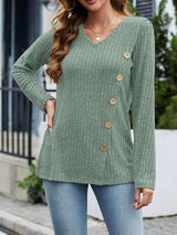 V-Neck Long Sleeve T-Shirt - Trendsi - Flyclothing LLC