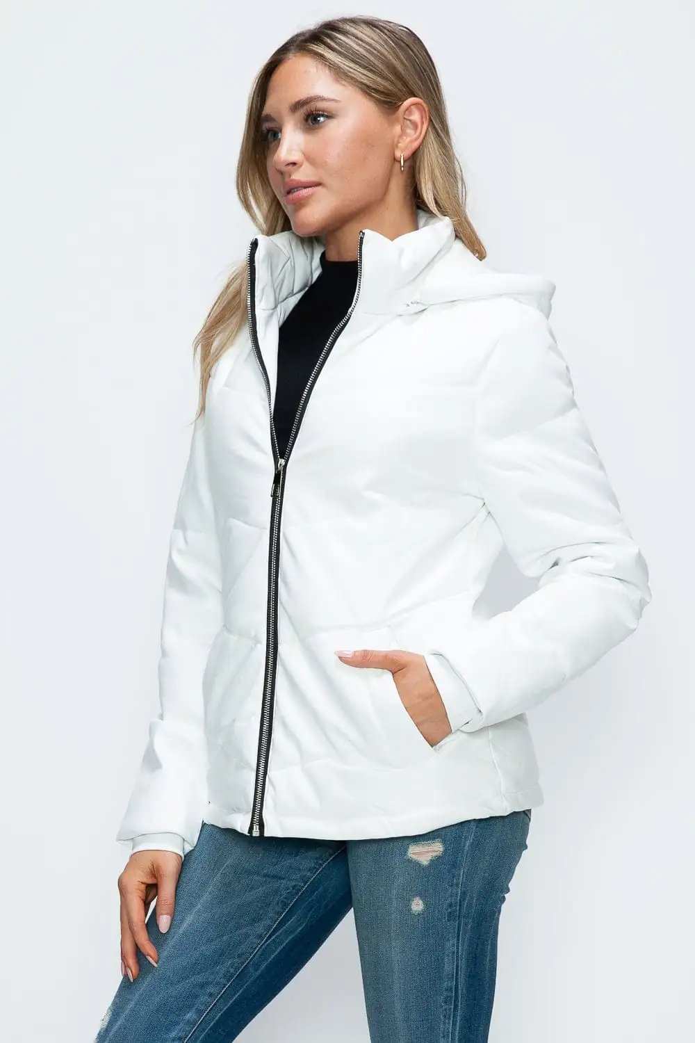 How Dare U Pocketed Zip Up Puffer Jacket with Removable Hood - Trendsi - Flyclothing LLC