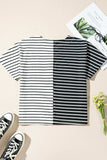 Stripe Two Tone Colorblock V-Neck T-Shirt - Trendsi - Flyclothing LLC