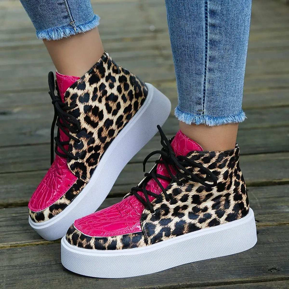 PU Leather Leopard Platform Sneakers - Trendsi - Flyclothing LLC