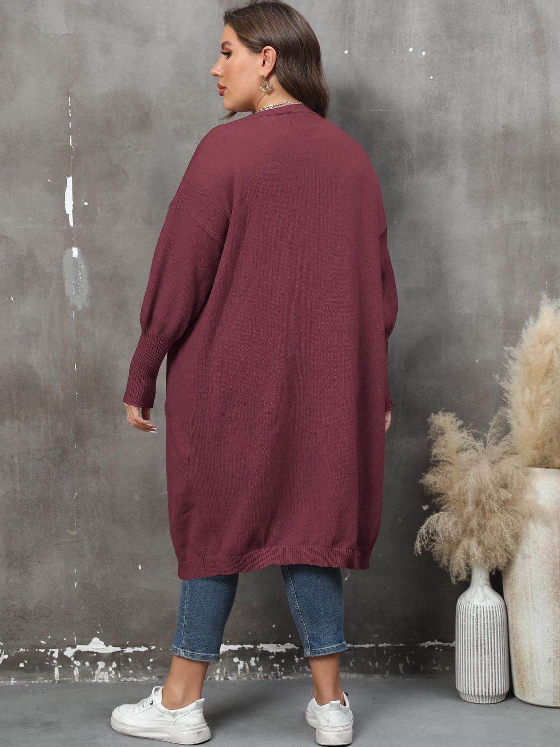Plus Size Long Sleeve Pocketed Cardigan - Trendsi - Flyclothing LLC