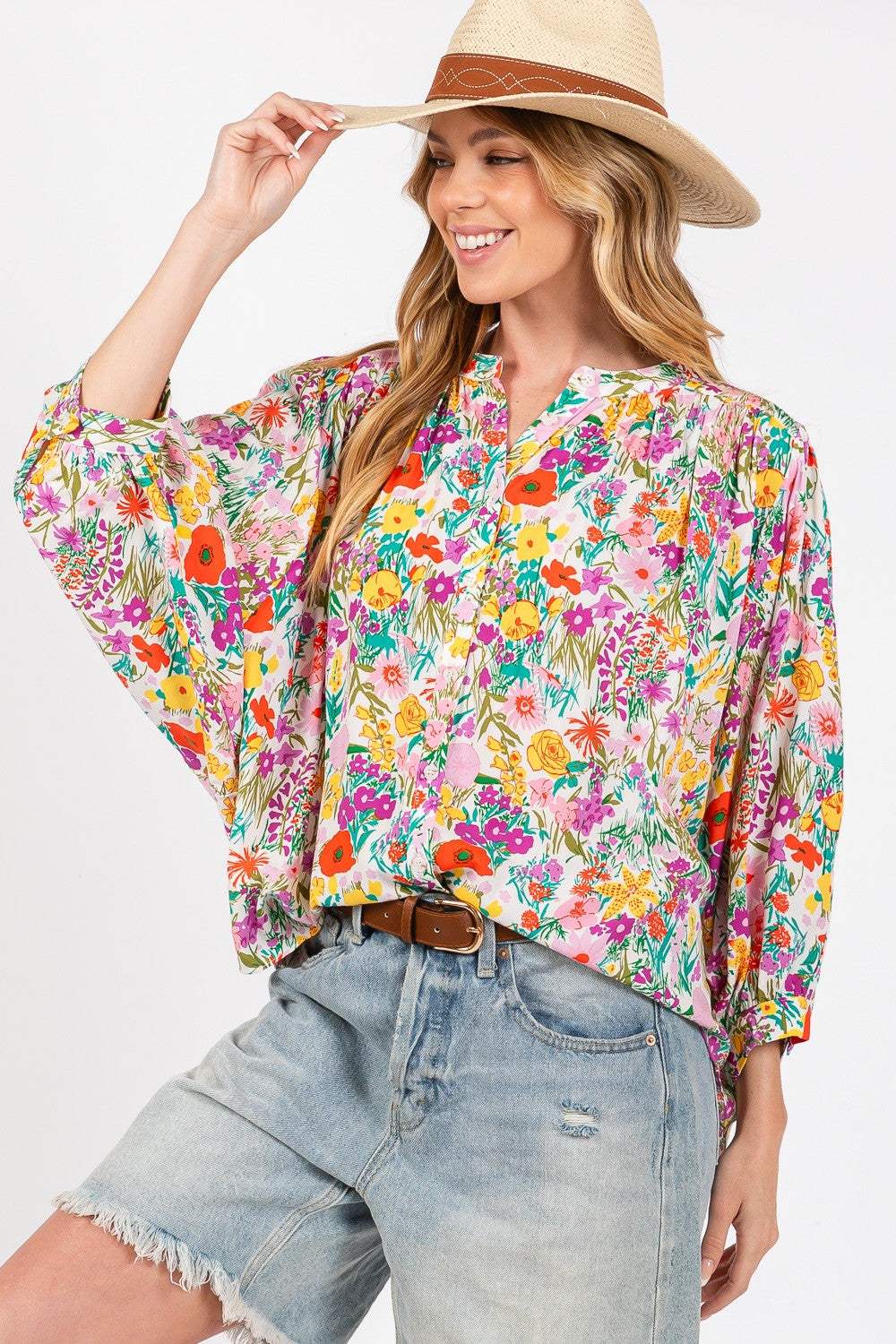 SAGE + FIG Button Down Floral Shirt - Trendsi - Flyclothing LLC
