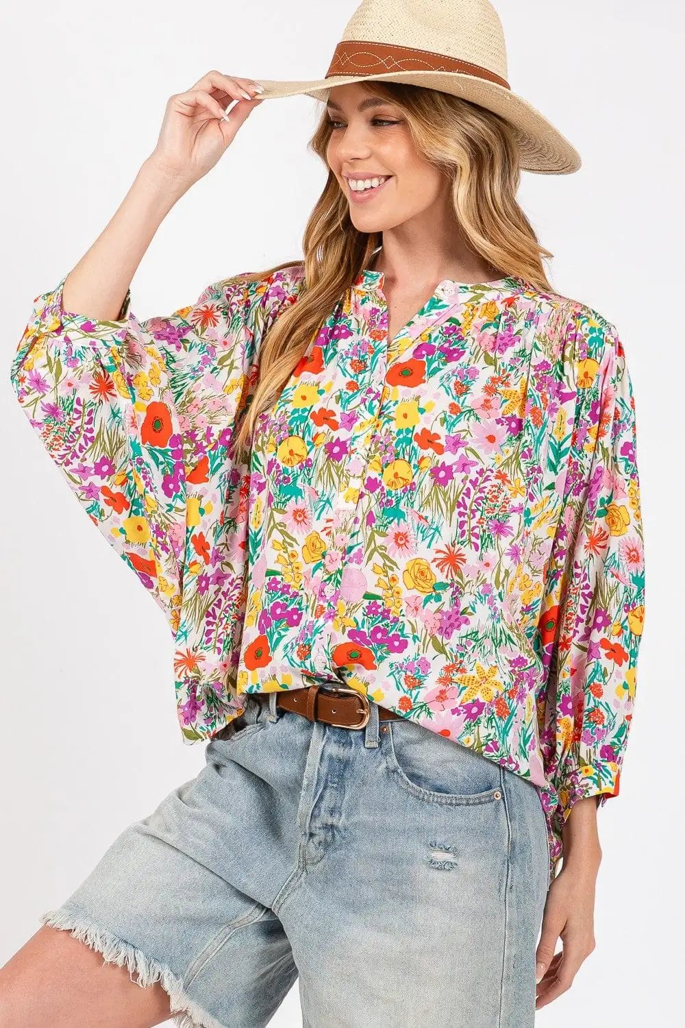 SAGE + FIG Button Down Floral Shirt - Trendsi