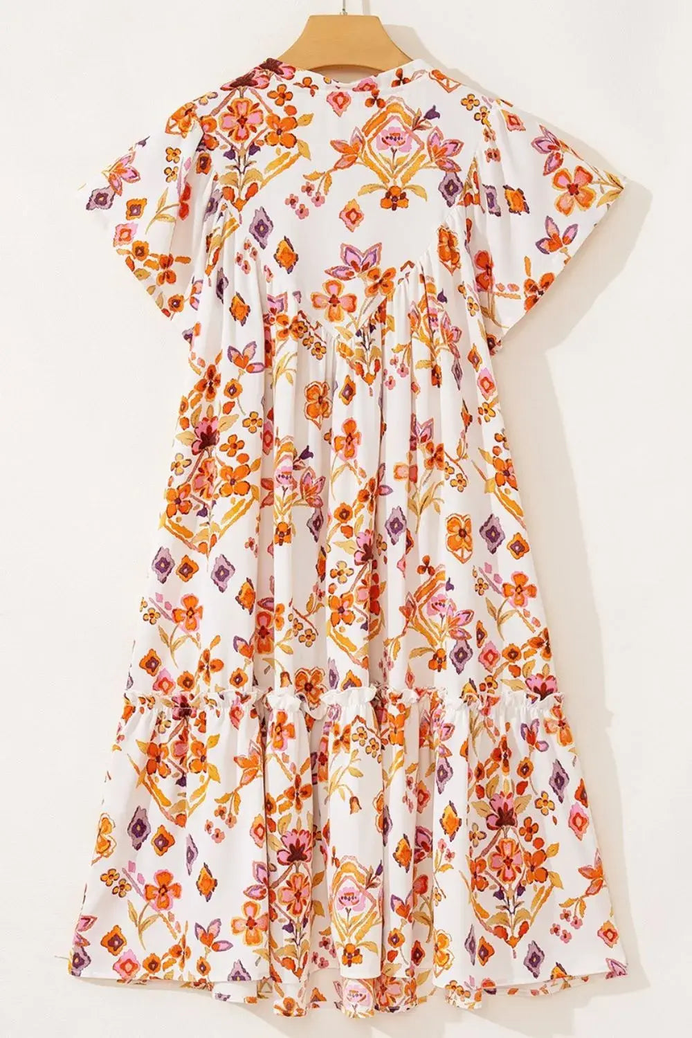 Printed Tie Neck Cap Sleeve Mini Dress - Trendsi - Flyclothing LLC