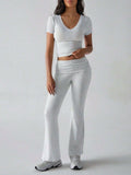 Devine V-Neck Top and Bootcut Leggings Set - Trendsi - Flyclothing LLC