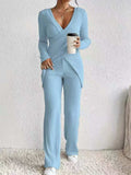 Surplice Long Sleeve Top and Pants Set - Trendsi - Flyclothing LLC
