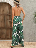 Printed Halter Neck Wide Leg Jumpsuit - Trendsi - Flyclothing LLC