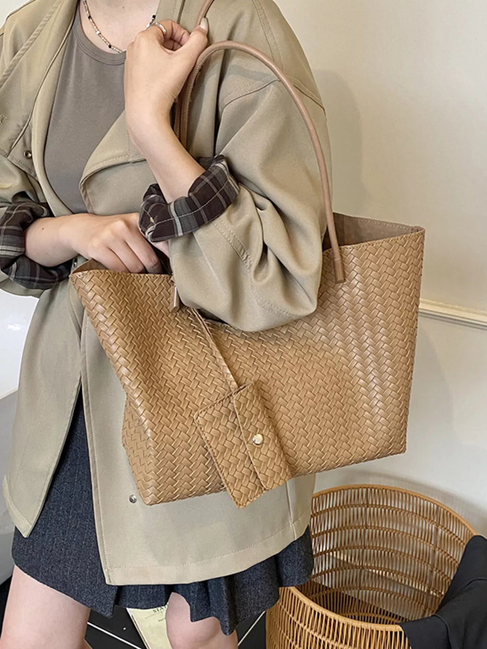 Woven Texture Large Capacity Tote Bag - Trendsi - Flyclothing LLC