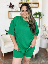 Double Take Full Size Texture Round Neck Drop Shoulder T-Shirt and Shorts Set - Trendsi - Flyclothing LLC