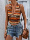 Geometric Halter Neck Cropped Tank - Trendsi