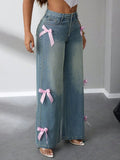 Bow High Rise Wide Leg Jeans - Trendsi