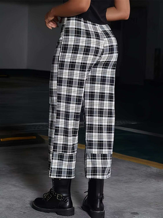 Full Size Plaid High Waist Pants - Trendsi - Flyclothing LLC